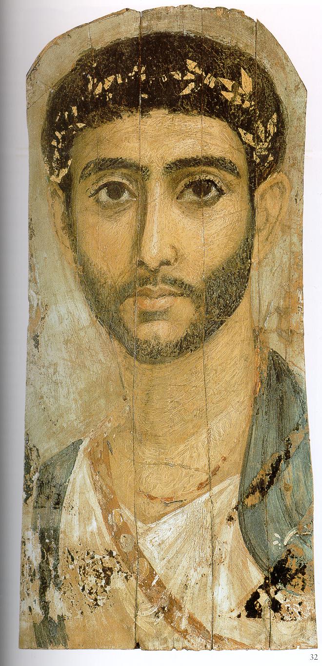 Portrait of a man with sword belt from the Fayum province with British Museum. Public Domain