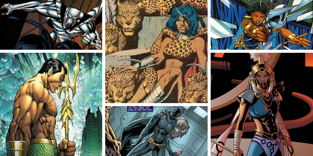 Pictures of Madam Slay, Malice, White Wolf, Shuri as Black Panther, Shuri as the Aja-Adanna, and Namor the Sub-Mariner.