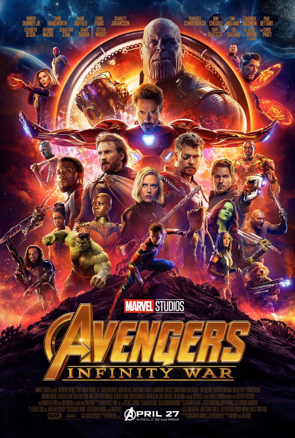 Avengers: Infinity War poster featuring Thanos and almost every Marvel character from the past 10 years. 