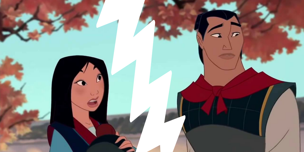 graphic of a picture of Mulan and Shang tearing apart