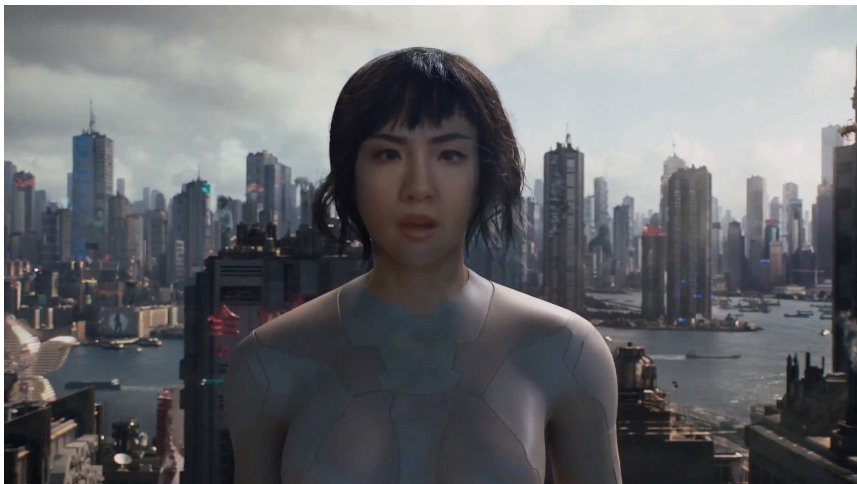 Constance Wu's face is technologically grafted over Scarlett Johansson's to show how the Major could have looked in Ghost in the Shell.