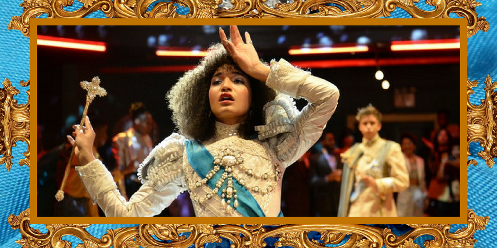 Cerulean satin and a gilded gold frame houses a picture of Indya Moore as Angel