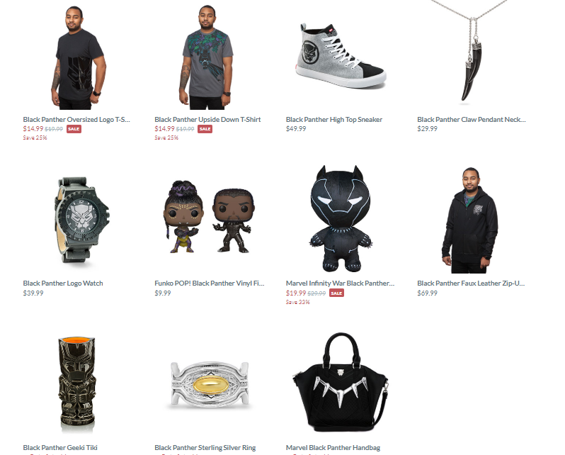 ThinkGeek's single page of products pertaining to Black Panther