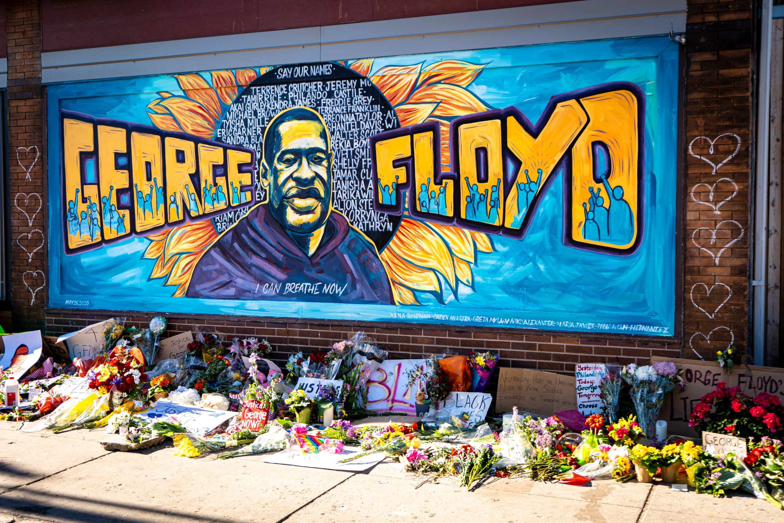beautiful graffiti mural honoring george floyd from black lives matter protest. Revolution.