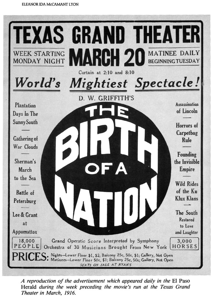 A 1916 newspaper ad for the film's screening in El Paso, Texas (Public Domain)