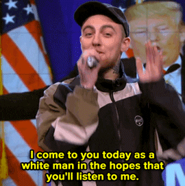 Mac Miller saying, "I come to you today as a white man in the hopes that you'll listen to me."