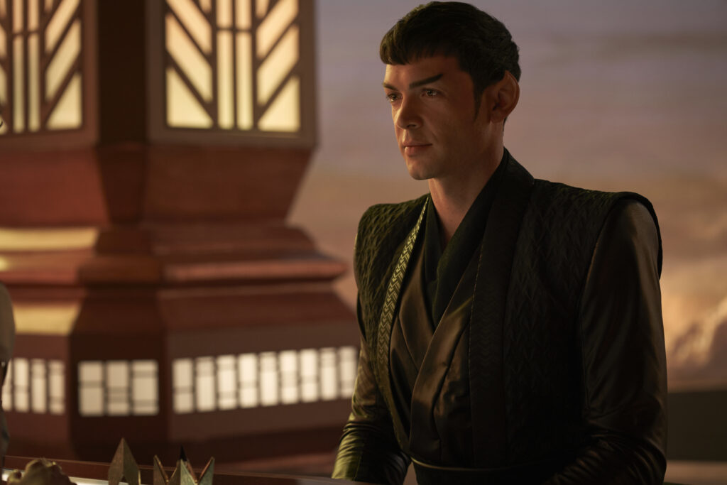 Ethan Peck as Spock of the Paramount+ original series STAR TREK: STRANGE NEW WORLDS. (Photo credit: Marni Grossman/Paramount+ ©2022 ViacomCBS. All Rights Reserved.)