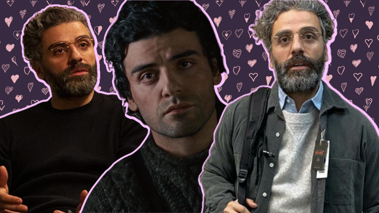 Oscar Isaac in Scenes from a Marriage, The Bourne Legacy, and in a paparazzi photo (Photo credit: HBO, Universal Pictures, Twitter)