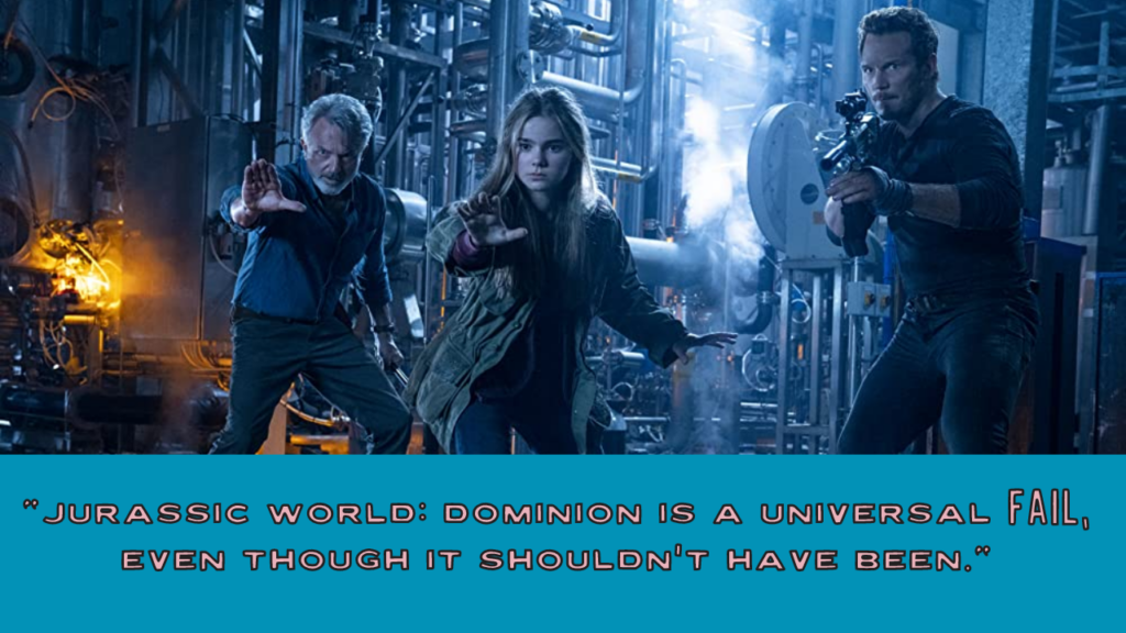 (L-R) Sam Neill, Isabella Sermon and Chris Pratt in Jurassic World: Dominion