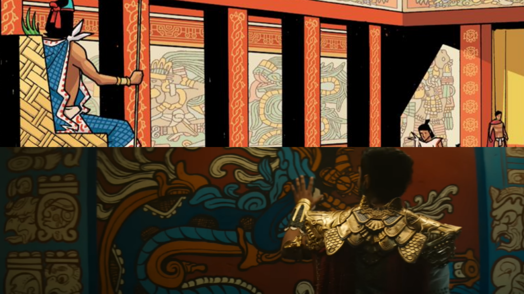 Aztec Empire and Black Panther: Wakanda Forever both feature Aztec murals