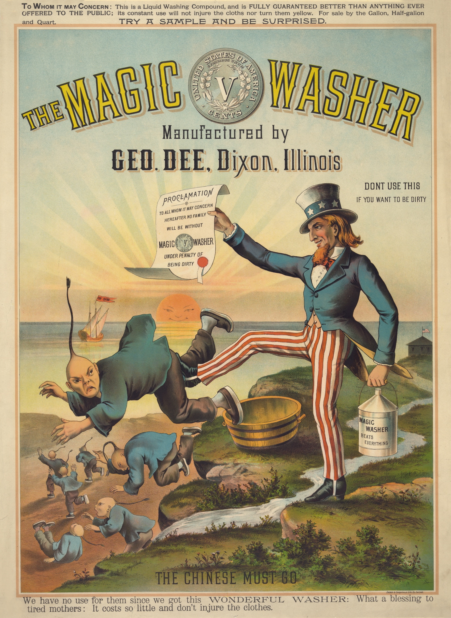 An 1886 advertisement for "Magic Washer" detergent: The Chinese Must Go